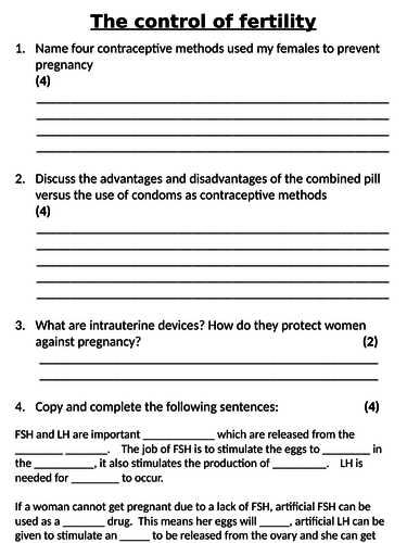 NEW AQA GCSE Trilogy (2016) Biology - The Control Of Fertility Homework ...