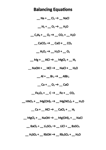 Balancing Equations Worksheet | Teaching Resources