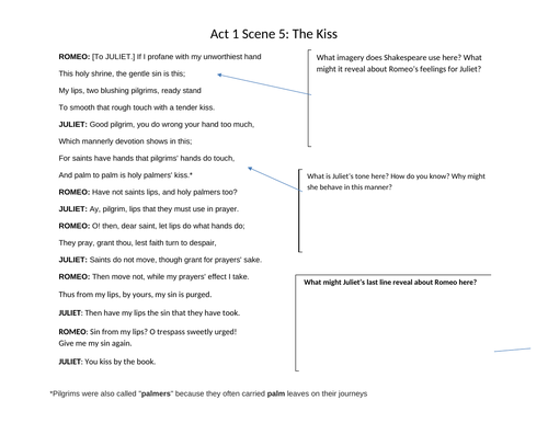 Romeo and Juliet - Act 1 scene 1 to Act 1 scene 4. | Teaching Resources