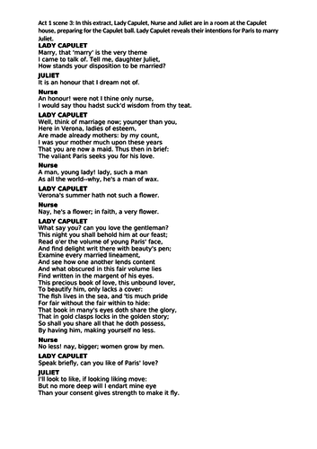 Romeo and Juliet - Act 1 scene 1 to Act 1 scene 4. | Teaching Resources