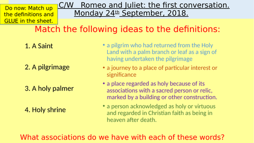 Romeo and Juliet - Act 1 scene 1 to Act 1 scene 4. | Teaching Resources