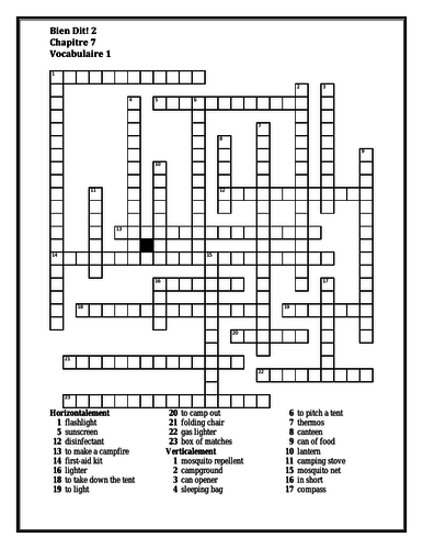 Bien Dit 2 Chapitre 7 Vocabulaire 1 Crossword