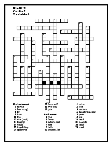 Bien Dit 2 Chapitre 7 Vocabulaire 2 Crossword