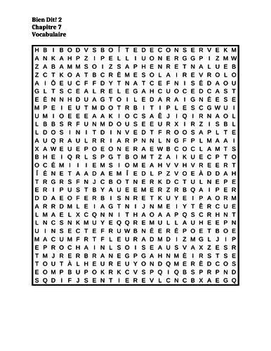 Bien Dit 2 Chapitre 7 Wordsearch