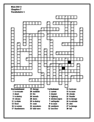 Bien Dit 3 Chapitre 7 Vocabulaire 1 Crossword