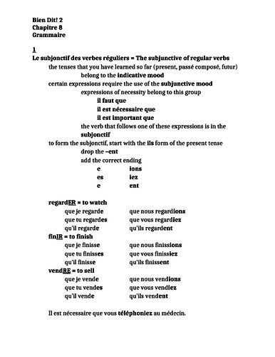 Bien Dit 2 Chapitre 8 Grammaire Study guide