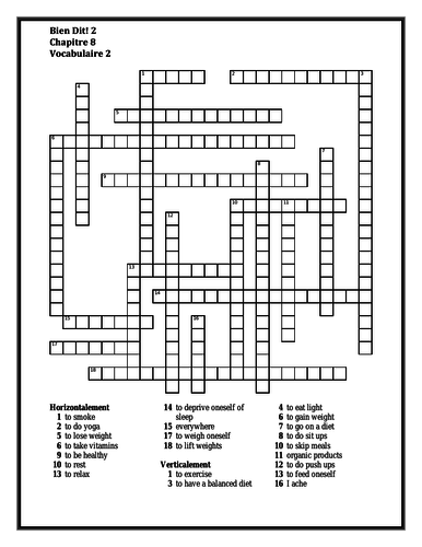 Bien Dit 2 Chapitre 8 Vocabulaire 2 Crossword