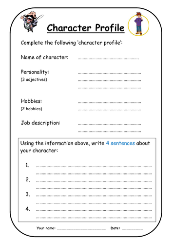 Character Profile Worksheets   CHARACTERS Teaching Resources