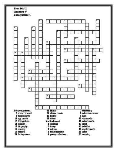 Bien Dit 2 Chapitre 9 Vocabulaire 1 Crossword