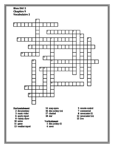 Bien Dit 2 Chapitre 9 Vocabulaire 2 Crossword