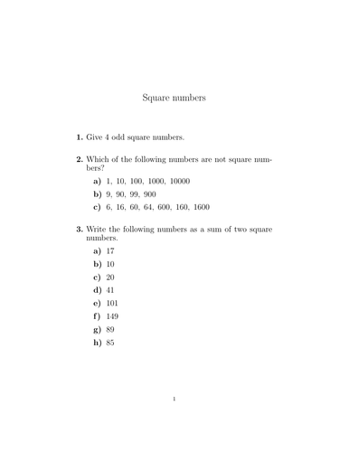 Square Numbers Worksheet With Solutions Teaching Resources 0722