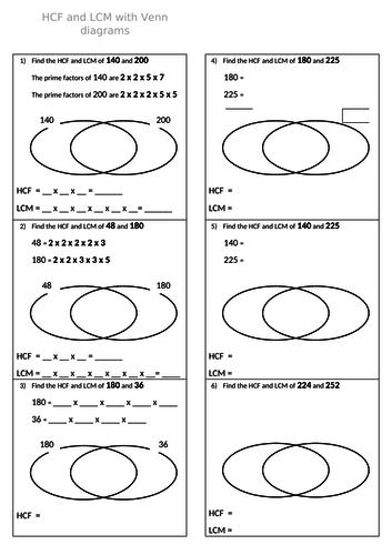 hcf and lcm using venn diagrams scaffolded teaching resources