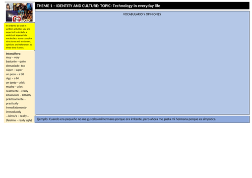 Spanish GCSE: Writing mat. Theme 1 (Identity and culture): Technology in everyday life.