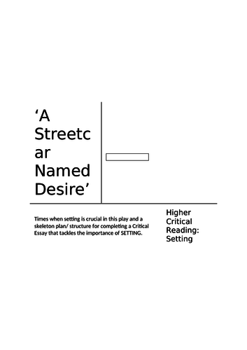 A Streetcar Named Desire Critical Essay (Setting) Support HIGHER