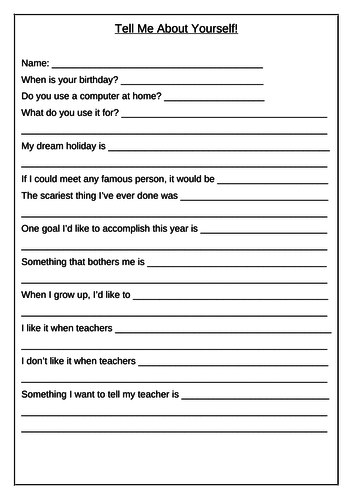 Free Printable Tell Me About Yourself Worksheets
