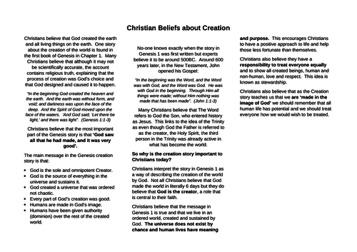 Christian Beliefs about Creation