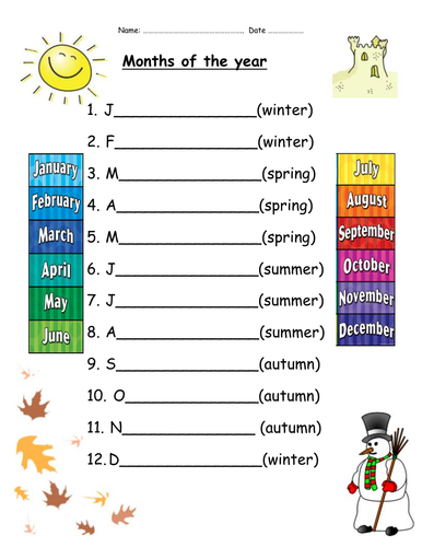 Seasons and Months - 3 differentiated worksheets!