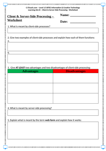 Level 2 BTEC I&CT - U1LAB - Client & Server-Side Processing - Worksheet ...