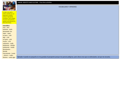 Spanish GCSE - Identity and culture: Free time activities. Writing mat.