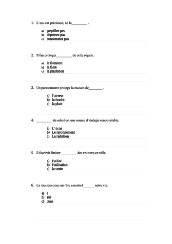 A-Levels French Quiz A