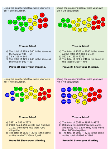 Year 4 - Adding two 4-d numbers (no exchanges)
