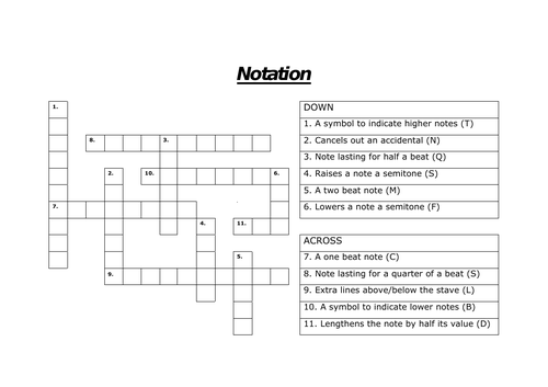 GCSE Music Crossword Starter Pack 2 11 Crosswords Teaching Resources