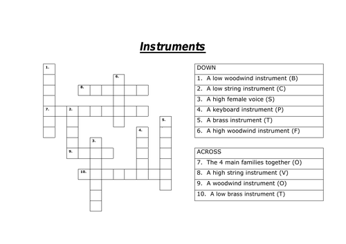GCSE Music Crossword Starter Pack 2 11 Crosswords Teaching Resources