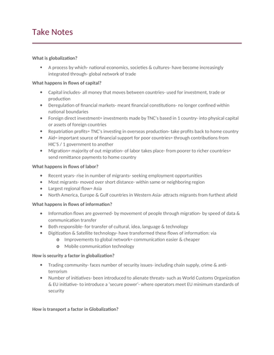 NEW AQA A LEVEL HUMAN GEO GLOBAL GOVERNANCE NOTES- GRADE A