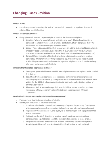 NEW AQA A LEVEL GEOGRAPHY CHANGING PLACES NOTE- GRADE A