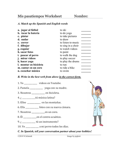 Mis pasatiempos: My Hobbies Spanish Worksheet