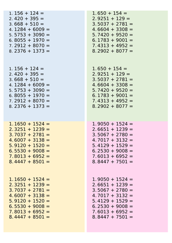 Year 4 - Adding two 4-d numbers (one exchange) [2019]