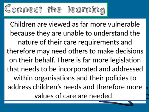 R021 - Applying the values of care in health and social settings.