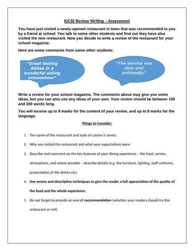 IGCSE ESL Review Writing Bundle | Teaching Resources