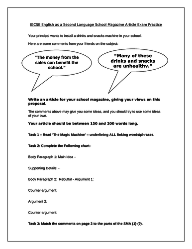 IGCSE ESL Magazine Article A Grade Answer Analysis Teaching Resources