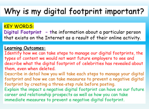 Online Reputation - Digital Footprints PSHE | Teaching Resources
