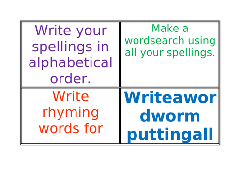 English Spelling Activities for any spelling list