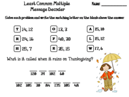 Least Common Multiple Thanksgiving Math Activity Message Decoder Teaching Resources