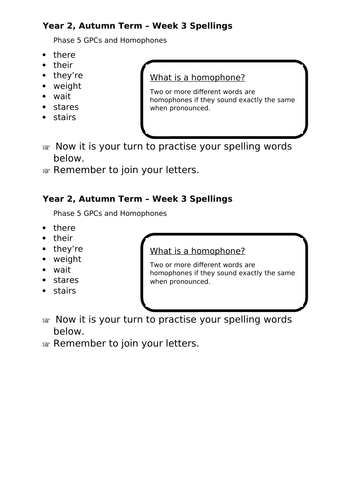No Nonsense Spellings - Year 2 - Autumn Term - Week 3 Lesson Resources