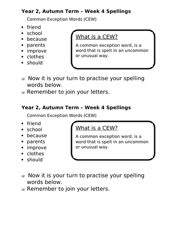 No Nonsense Spellings - Year 2 - Autumn Term - Week 4 Lesson Resources