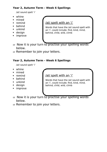 No Nonsense Spellings - Year 2 - Autumn Term - Week 6 Lesson Resources