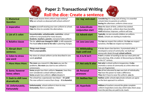 Interesting sentences for Paper 1 and Paper 2: English Language GCSE