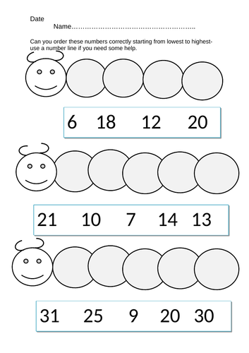 ordering numbers differentiated worksheets teaching resources