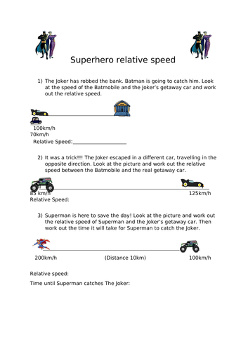 Superhero Relative Motion Questions Teaching Resources