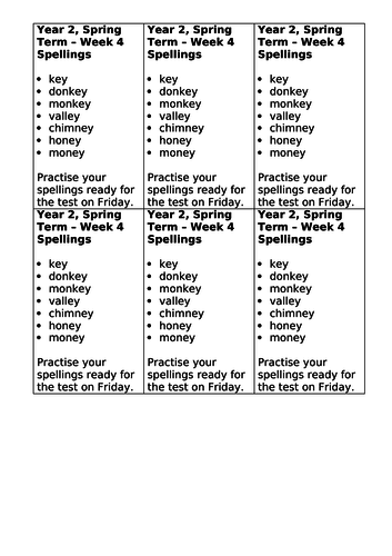 Year 2, No Nonsense Spelling List - Spring, Week 4