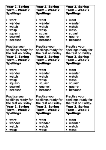 Year 2, No Nonsense Spelling List - Spring Week 7
