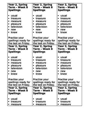 Year 2, No Nonsense Spelling List - Spring, Week 8