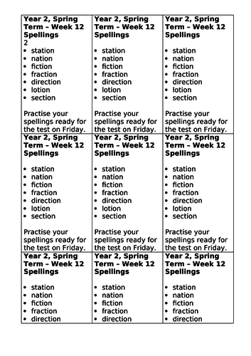 Year 2, No Nonsense Spelling List - Spring, Week 12