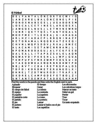 Fútbol (Soccer in Spanish) Wordsearch - Teaching Resources