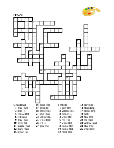 Colori (Colors in Italian) Crossword