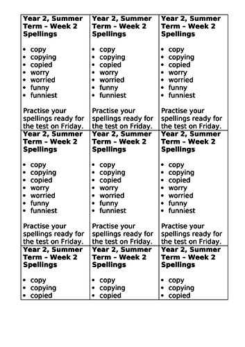 Year 2, No Nonsense Spelling List - Summer, Week 2